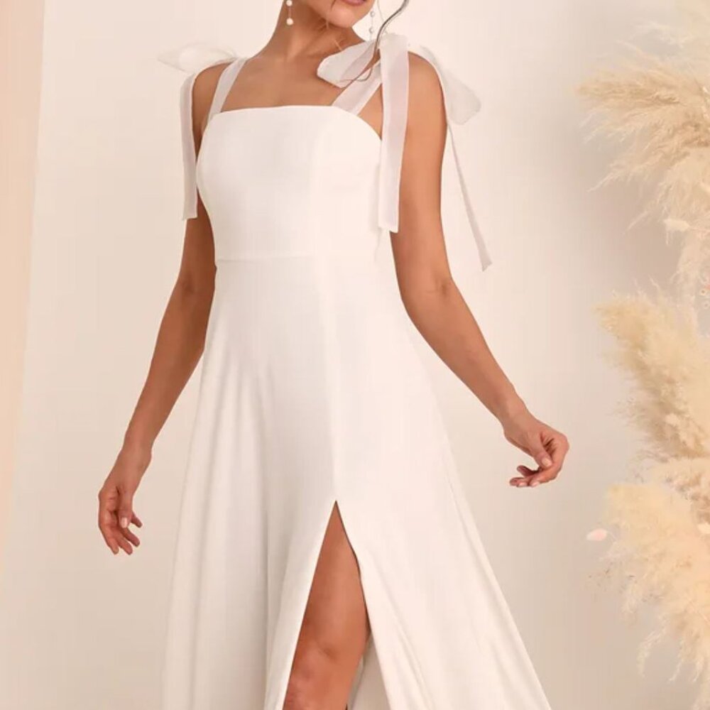 Radiant Romance White Tie-Strap Maxi Dress